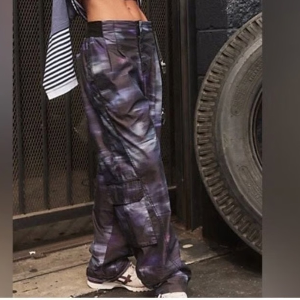 FP Movement by Free People Abstract Marble-Print Harem Pants in Purple & Gray